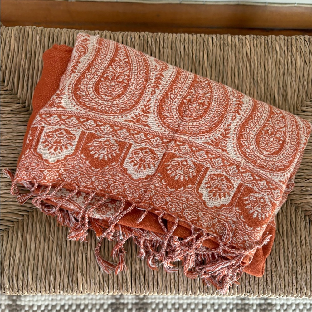 Orange and White Paisley Scarf